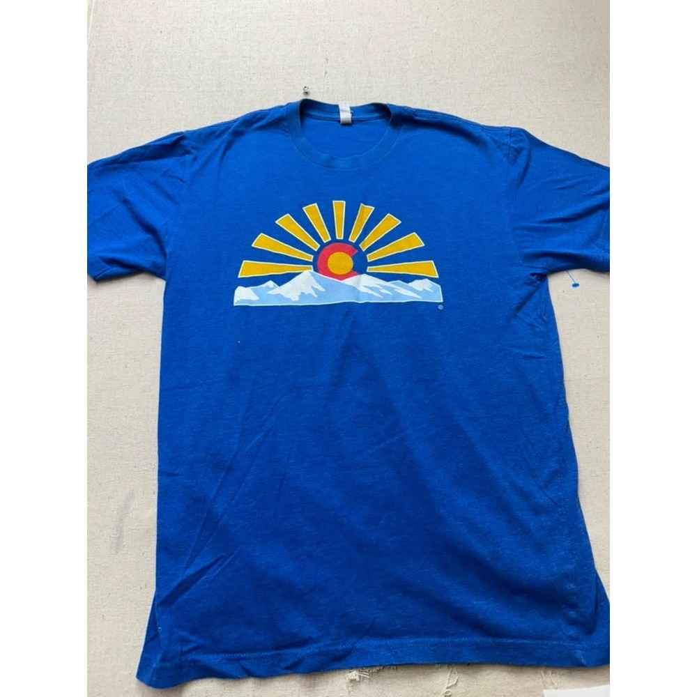 Aksels Colorado Mountain Sunset Graphic Blue T-Shirt Men's Large [A199]